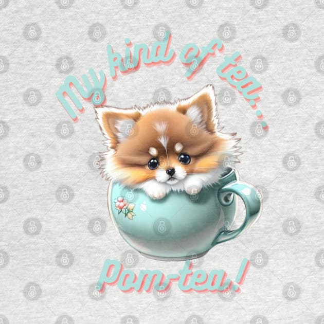 Cute Pomeranian Dog Sitting in Tea Cup by SweetPawsnClaws